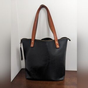 Portland Leather goods black zipper tote bag